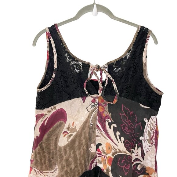 Fire Los Angeles Y2K Lace Trim Floral Print Mixed Media Tank Top Babydoll M - Picture 4 of 5
